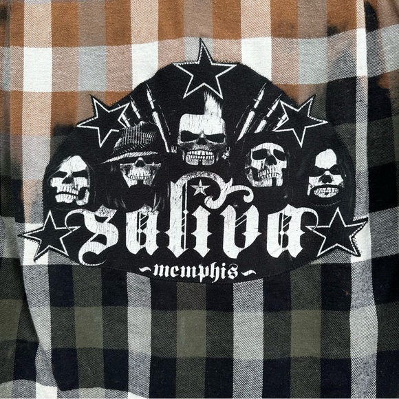 Handcrafted Upcycled Bleached dyed flannel Saliva Memphis Concert tee back OOAK - Picture 7 of 8